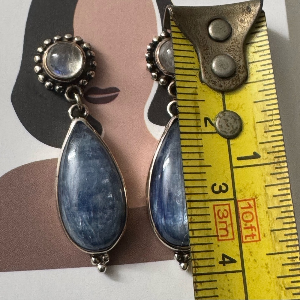 Sajen / Sterling Silver 925 Kyanite Moonstone Earrings – A Celestial Masterpiece - Picture 2 of 6